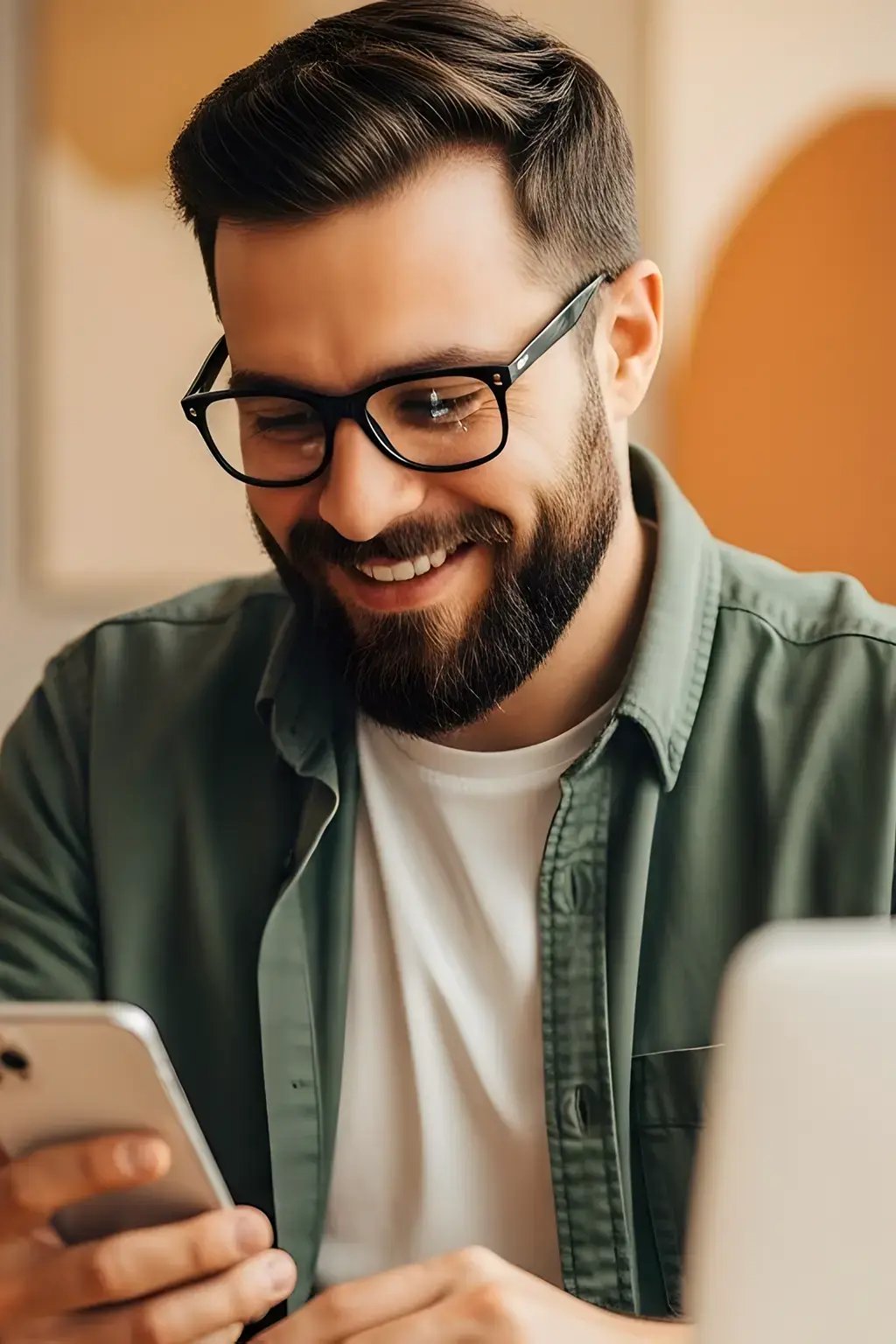 Homme souriant consultant son téléphone