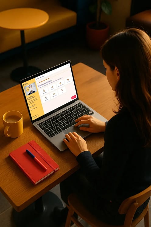 Femme assise à sa table avec ordinateur