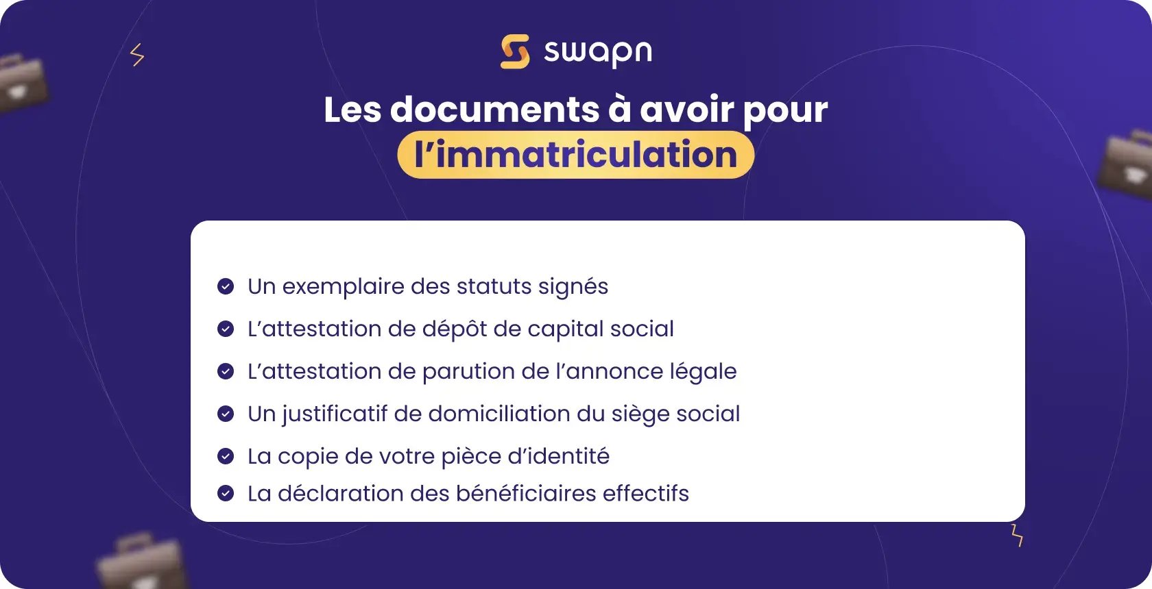 Checklist des documents pour limmatriculation