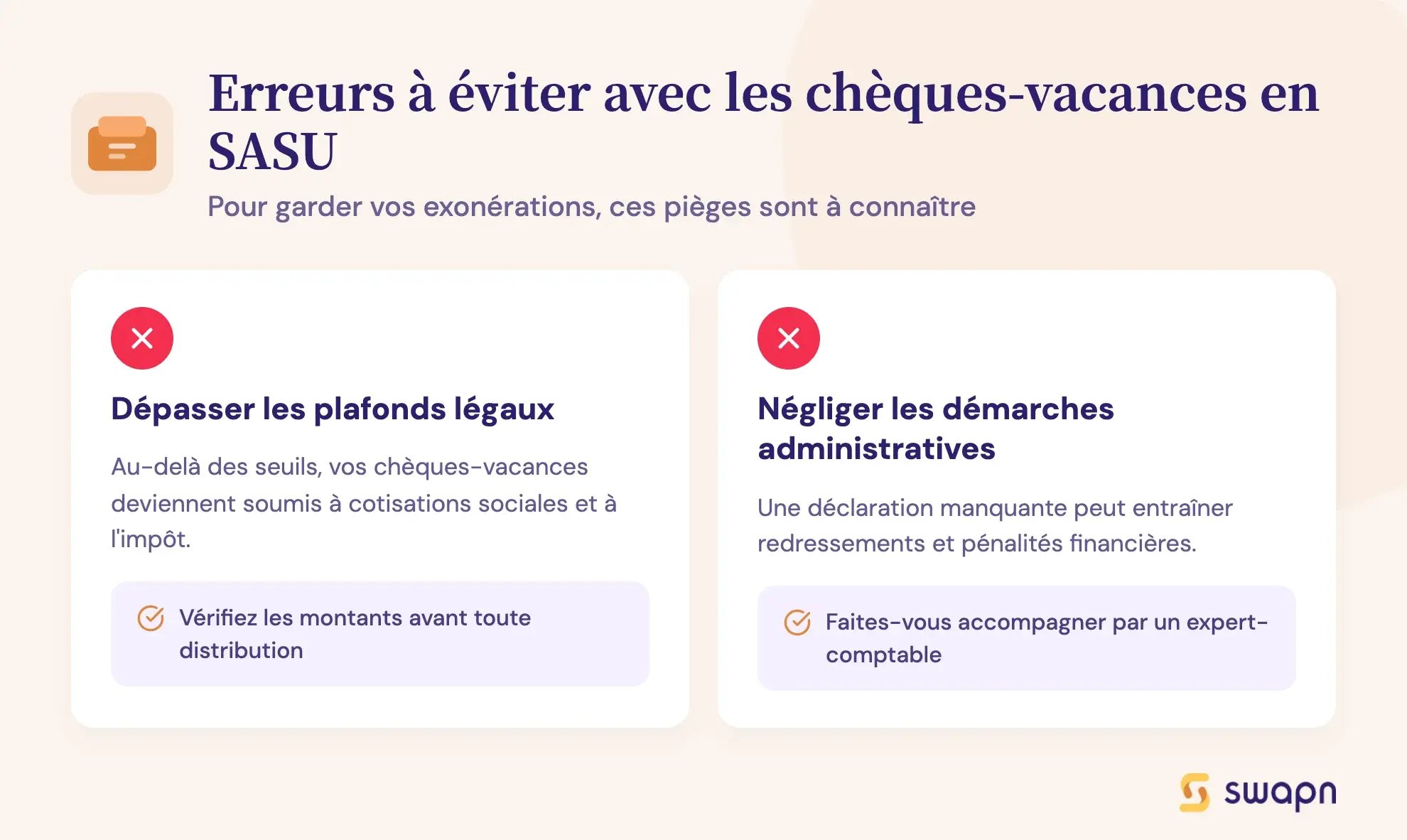 Erreurs à éviter avec les chèques-vacances en SASU