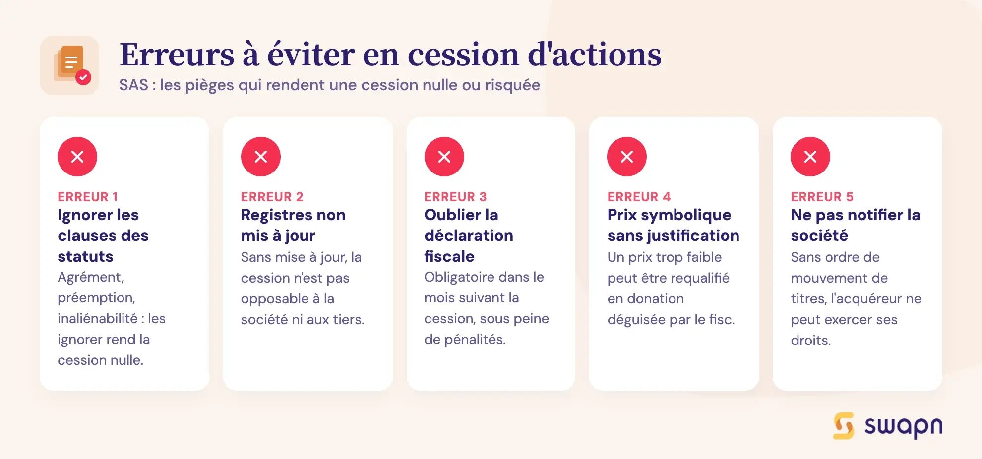 Erreurs à éviter en cession d'actions