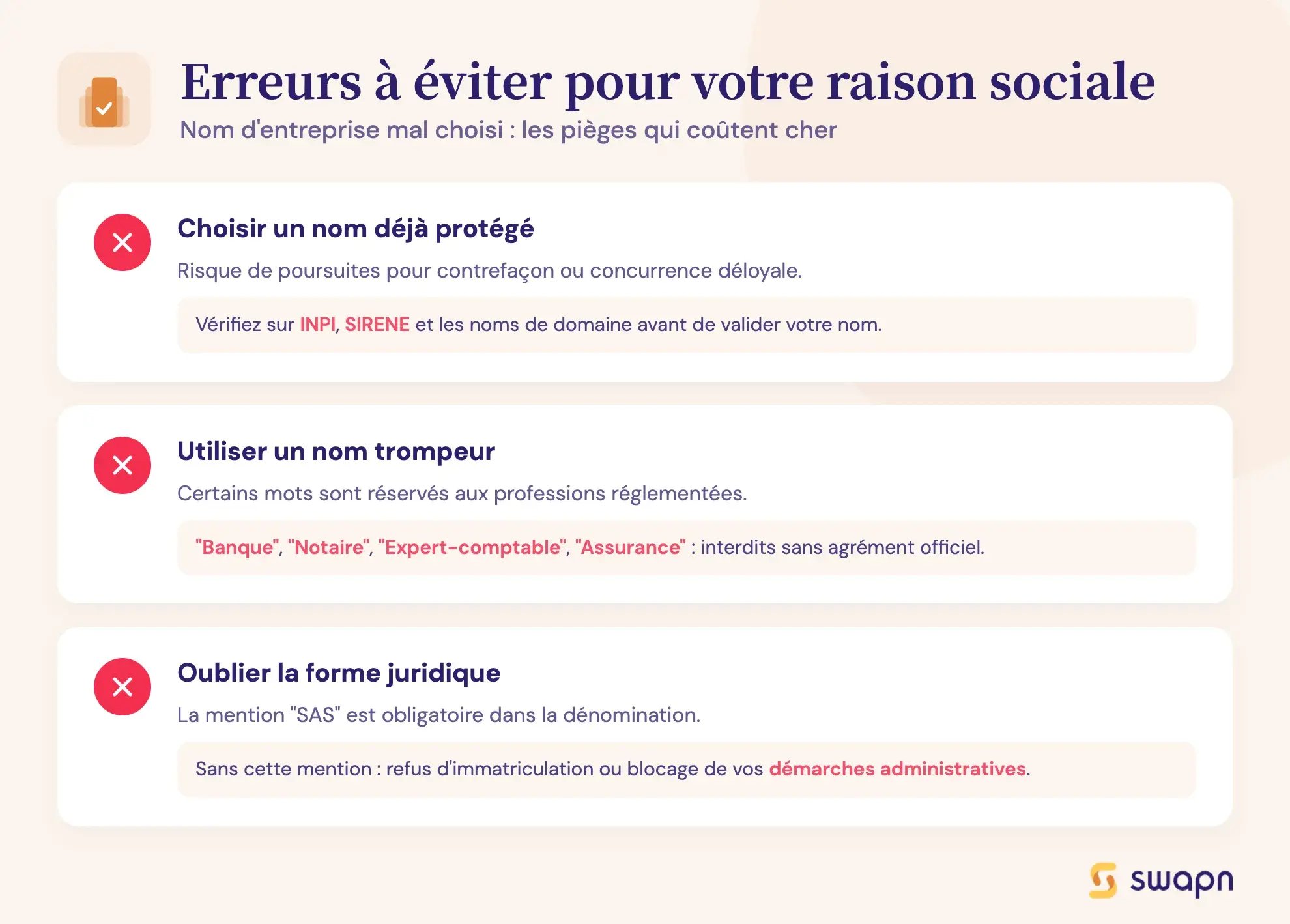 Erreurs à éviter pour votre raison sociale