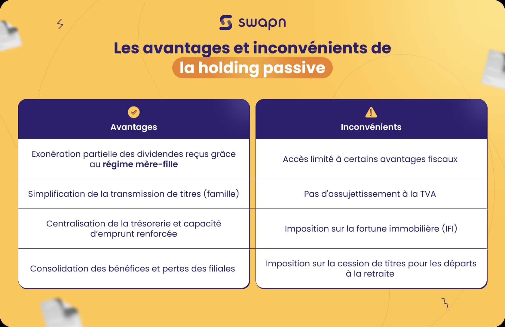 Les avantages et inconvénients de la holding passive