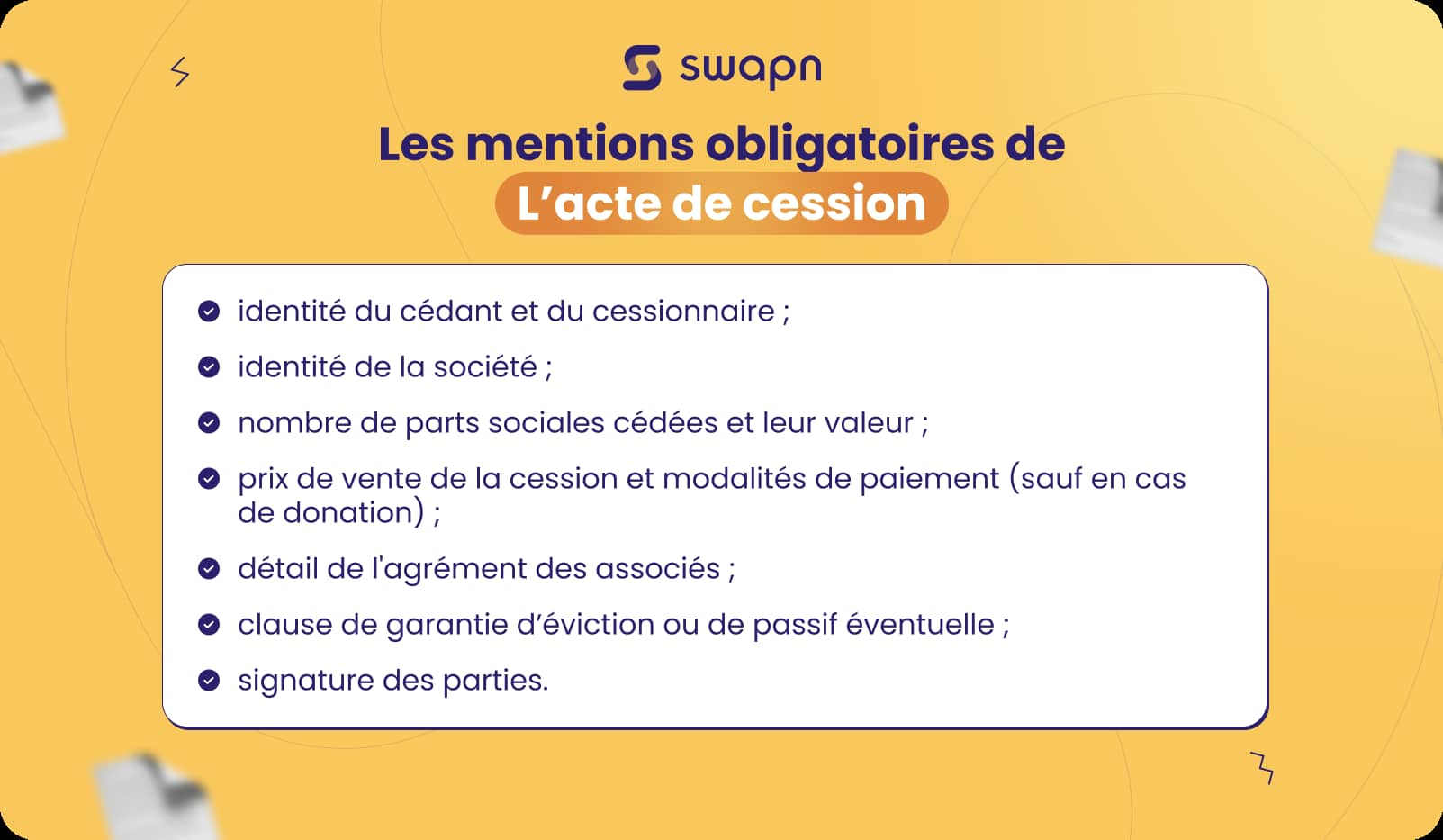 Les mentions obligatoires de lacte de cession
