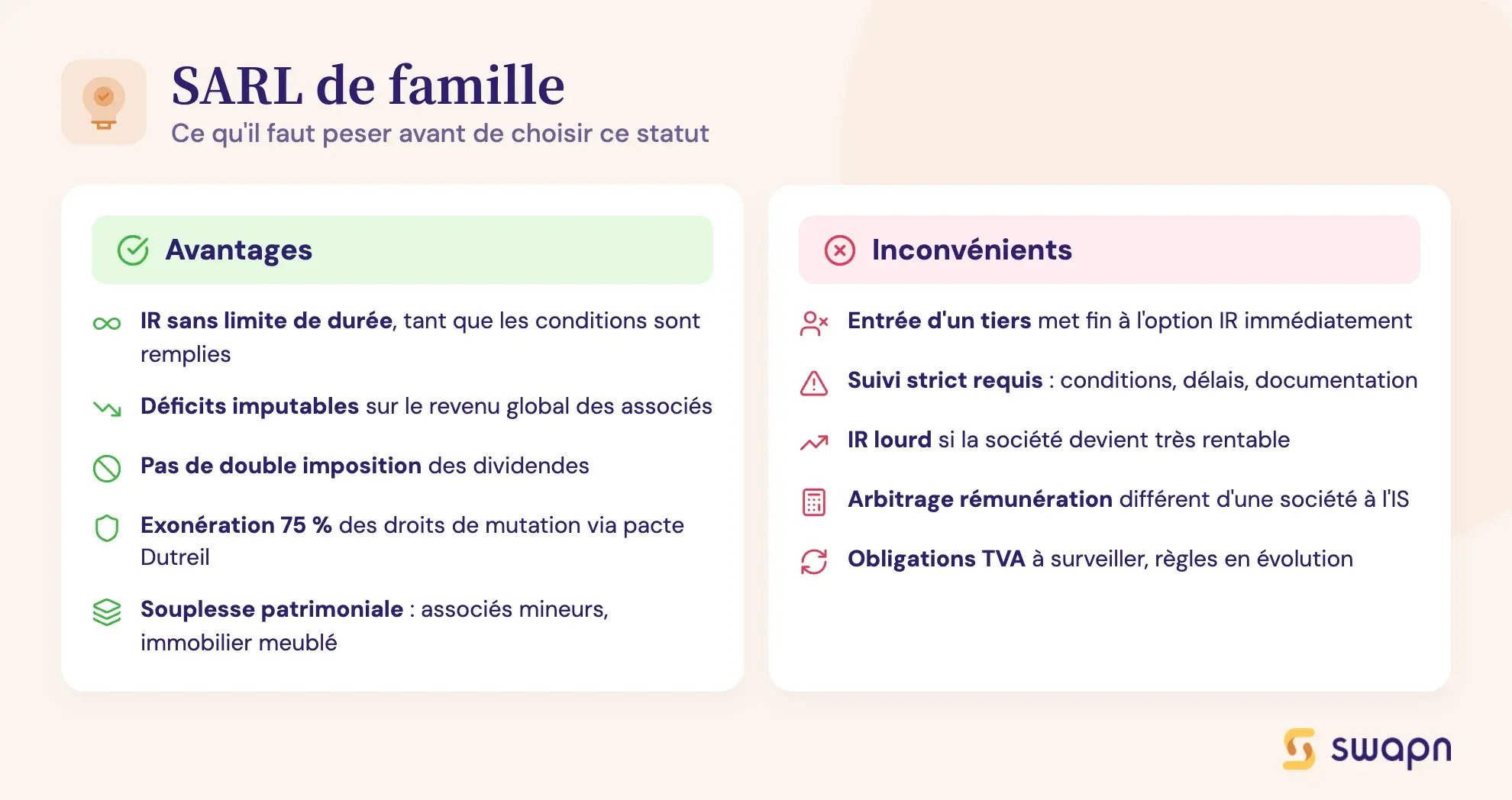 SARL de famille avantages et inconvénients