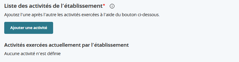 liste des activités de létablissement