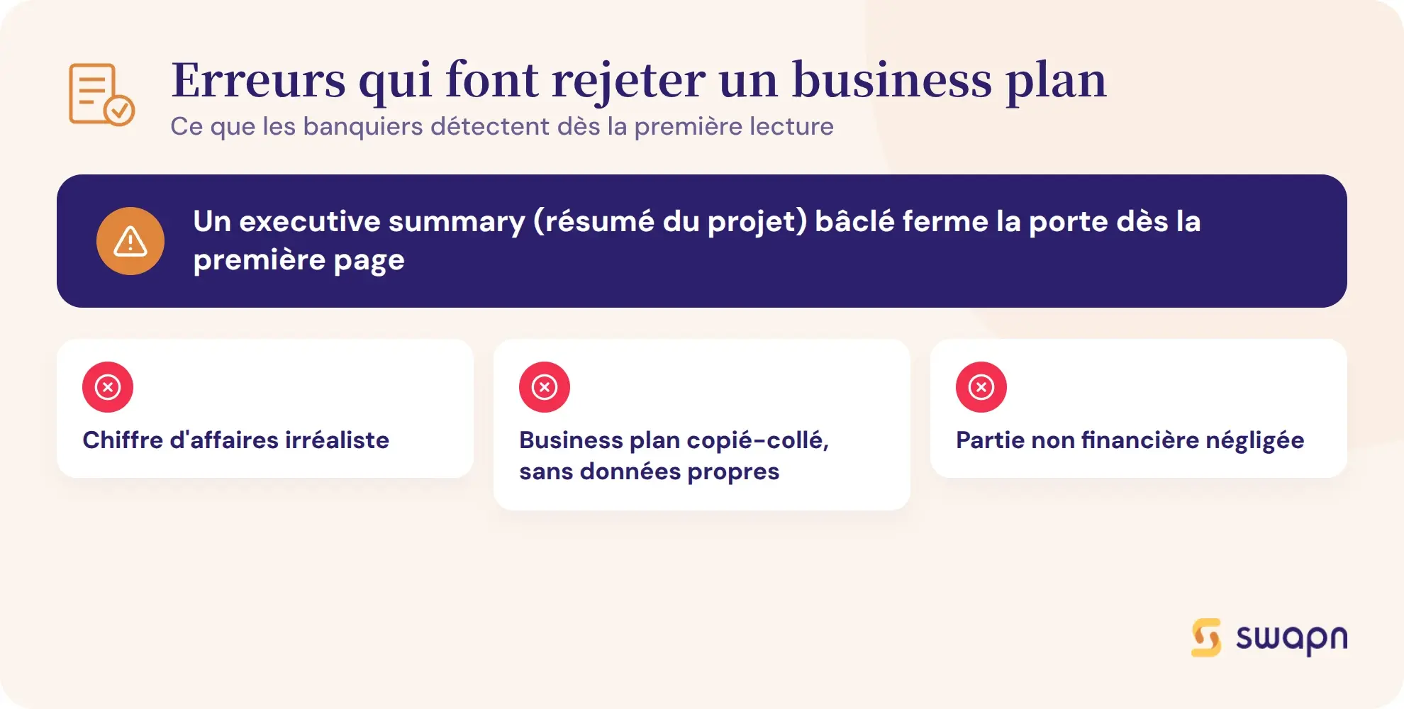 Erreurs qui font rejeter un business plan