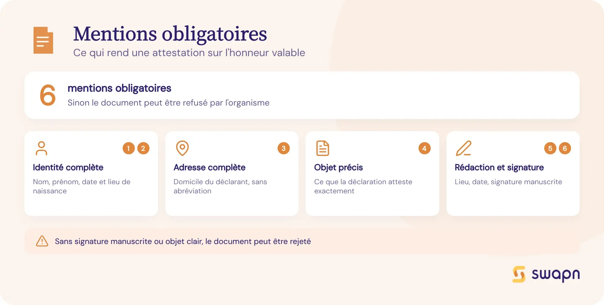 Les mentions obligatoires d'une déclaration sur l'honneur